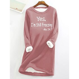 Women's Sweatshirt Dress Casual Dress Mini Dress Sherpa Fleece Lined Warm Outdoor Holiday Vacation Crew Neck Print Print Loose Fit Black Pink Dark Pink S M L X