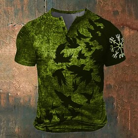 Men's Graphic Animal Viking T Shirt Henley Shirt Short Sleeve 3D Print Fashion Classic Retro Vintage Sports Outdoor Holiday Going out Spring  Summer Blue Brown