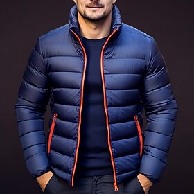 Men's Winter Coat Winter Jacket Puffer Jacket Zipper Pocket Polyster Pocket Outdoor Date Casual Daily Regular Fashion Casual Thermal Warm Windproof Winter Plai