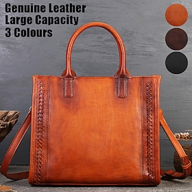 Women's Handbag Crossbody Bag Shoulder Bag Boston Bag Leather Shopping Daily Holiday Zipper Braided Strap Large Capacity Multi Carry Solid Color Black Brown Co
