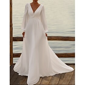 Simple Wedding Dresses Wedding Dresses A-Line Camisole Sleeveless Tea Length Chiffon Bridal Gowns With Pleats Solid Color 2024