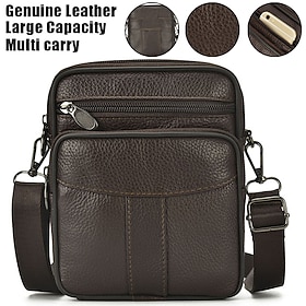 Men's Crossbody Bag Shoulder Bag Satchel Leather Office Daily Holiday Zipper Large Capacity Durable Solid Color 202 204
