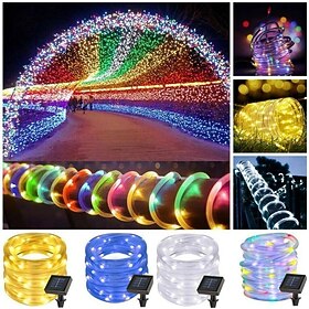 1pc Solar Rope Lights Waterproof Outdoor Waterproof String Flashing 8 Modes Solar Rop Outdoor Tube Light Copper Wire Fairy Lights for Garden Fence Patio Yard P