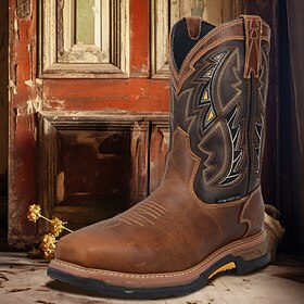 Men's Boots Cowboy Boots Retro Walking Casual Daily PU Comfortable Booties / Ankle Boots Loafer Dark Brown Black Spring Fall