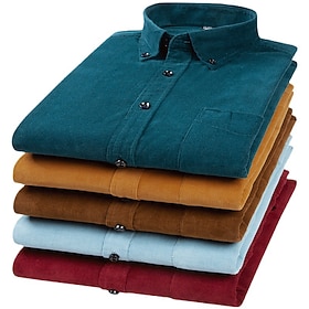 Herren Hemd Cordhemd Hemdjacke Overshirt Einfach Outdoor Alltagskleidung Hellblau Gelb Rote Marineblau Langarm Revers Frühling Herbst Bekleidung Fronttasche