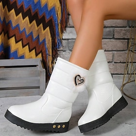 Men's Women's Boots Platform Boots Snow Boots Combat Boots Outdoor Daily Mid Calf Boots Zipper Platform Flat Heel Round Toe Fashion Casual Minimalism PU Zipper