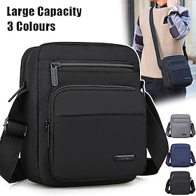 Men's Crossbody Bag Shoulder Bag Satchel Nylon Outdoor Daily Holiday Zipper Large Capacity Solid Color Black Blue Grey