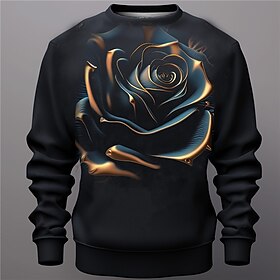 Rose Graphic Homme Mode 3D Effet Sweat à Capuche Vacances Sortie Vêtement De Rue Sweats Noir Jaune Manche Longue Col Ras Du Cou Imprimer Pr