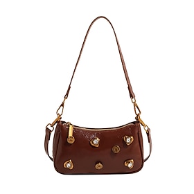 Women's Shoulder Bag PU Leather Daily Large Capacity Lightweight Geometric Black Red Brown