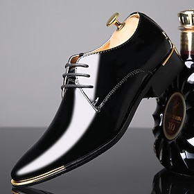 Men's Patent Leather Dress Shoes  Classic Black Oxford Lace-Up Formal Shoes for Business, Weddings  Office Wear
