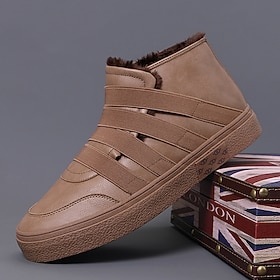 Men's Boots Snow Boots Retro Handmade Shoes Winter Shoes Walking Casual Daily Leather Comfortable Booties / Ankle Boots Loafer Dark Khaki full black Grey Sprin