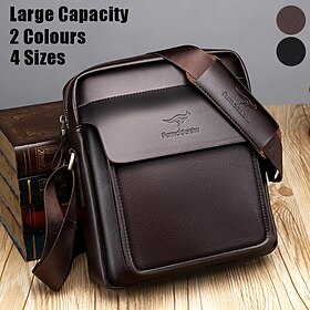 Men's Crossbody Bag Shoulder Bag Satchel PU Leather Outdoor Office Daily Zipper Large Capacity Waterproof Durable Solid Color Black vertical medium size Brown