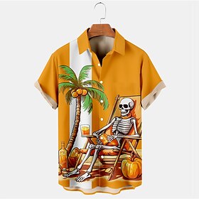 Skull Beach Hawaiian Casual Men's Shirt Outdoor Street Casual Daily Fall Turndown Short Sleeve Black Red Purple S M L Shirt
