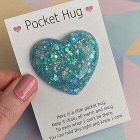 1pc, Pocket Hugging Heart Pocket Hugging Love Gift Small Hug Decoration Glass Heart Glitter Heart Gift For Girls Women Valentine's Day, Birthday, Wedding, Part