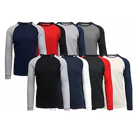 Herren T Shirt T-Shirt Langarmshirt Langarm Rundhalsausschnitt Herbst Winter Farbblock Raglanärmel Mode Designer Basic Patchwork Urlaub Straße Ausgehen Dunkelr