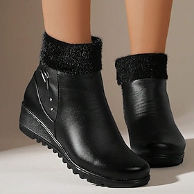 Women's Boots Platform Boots Snow Boots Plus Size Outdoor Daily Fleece Lined Booties Ankle Boots Buckle Wedge Heel Round Toe Elegant Vintage Casual Faux Leathe
