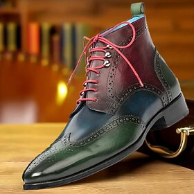 Men's Boots Retro Formal Shoes Dress Shoes Walking British Daily PU Warm Shock Absorbing Wear Resistance Booties / Ankle Boots Lace-up Blue Green Color Block F