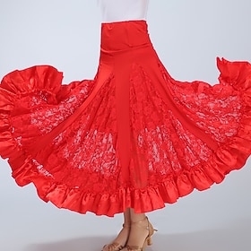 Ballroom Dance Skirts Lace Pure Color Ruffle Women's Performance Training High Polyester