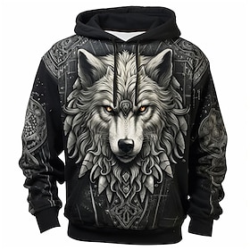 Grafisch Wolf Voor Heren Modieus 3D-afdrukken Trui Met Capuchon Buitensporten Feestdagen Vakantie Hoodies Blauw Donkerblauw Lange Mouw Capuchon Afdru