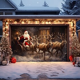 Christmas Outdoor Garage Door Cover Santa Xmas Door Banner Santa Claus Snowman Large Door Mural Christmas Backdrop Decoration for Holiday Home Wall Decorations