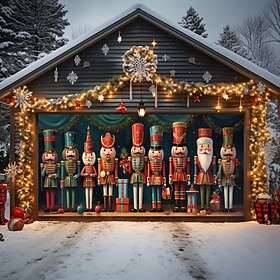 Christmas Outdoor Garage Door Cover Nutcracker Xmas Door Banner Party Large Door Mural Christmas Backdrop Decoration for Holiday Home Wall Decorations