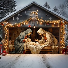 Christmas Door Decorations Nativity Scene Outdoor Garage Door Cover Xmas Door Banner Party Large Door Mural Backdrop Decoration for Holiday Home Wall Decoratio