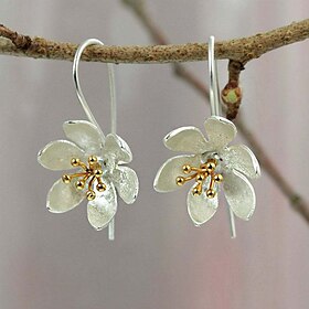 Women's Hoop Earrings Fine Jewelry Classic Flower Shape Elegant Stylish Earrings Jewelry Silver For Gift Festival 1 Pair