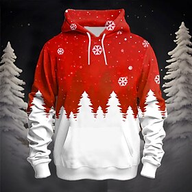 Graphic Christmas Tree Men's Fashion 3D Print Hoodie Christmas Sports Outdoor Holiday Hoodies Red Blue Long Sleeve Hooded Print Front Pocke