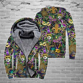 Carnival Graphic Prints Mask Men's Daily 3D Print Zip Hoodie Holiday Vacation Going Out Hoodies Yellow Hooded Fleece Winter Designer