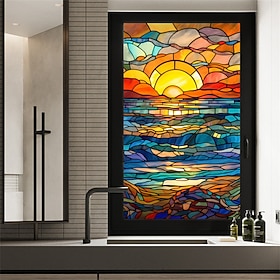 Stained Glass Window Film Colorful Window Stickers Stained Glass Electrostatic Removable Window Privacy Stained Decorative Film for Home Office
