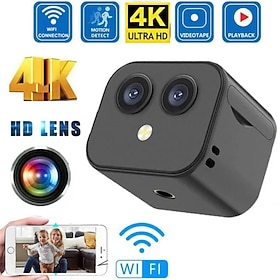 4K Dual-Lens WiFi Mini Camera - Indoor Smart Home Security Camera with Infrared Night Vision, Motion Detection, HD Video Recorder