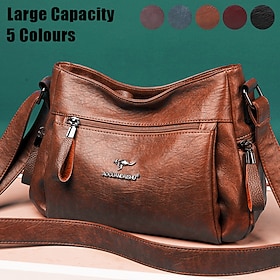Women's Crossbody Bag Shoulder Bag Hobo Bag PU Leather Shopping Daily Holiday Zipper Large Capacity Durable Solid Color Black Red Blue