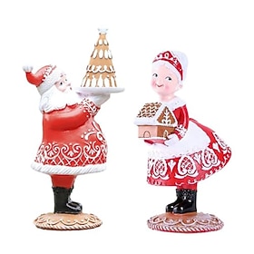 Searching Roads Gingerbread Christmas Decorations, Mr.Santa and Mrs.Santa Christmas Collectible Figurines Resin Santa Couple Statue Vintage Christmas Party Hom