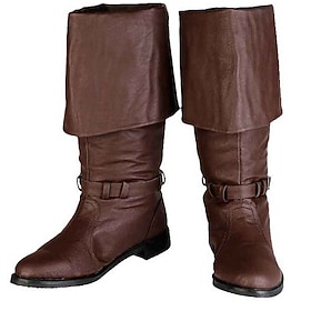 Men's Brown Faux Leather Pirate Boots – Fold-Over Cuff Design with Buckle Accents, Perfect for Costumes, Renaissance Fairs, and Themed Events