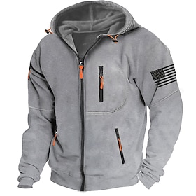 Independence Day American Flag Hoodie Mens Graphic Tactical Military National Fashion Daily Casual Outerwear Zip Vacation Going Streetwear