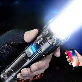 Rechargeable Flashlight High Lumens Powerful Led Flashlight, White Laser Wick LED Super Bright Flashlight USB Powerful Handheld Flashlights, Rechargeable Flash