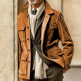 Men's Lightweight Jacket Cargo Jacket Casual Jacket Suede Jacket Street Daily Windproof Warm Pocket Retro Winter Solid Color Streetwear Casual Turndown Regular