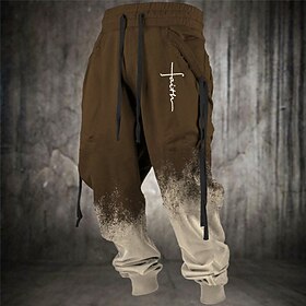 Faith Vintage Men's 3D Print Sweatpants Joggers Pants Trousers Outdoor Street Casual Daily Polyester Black Blue Brown S M L Mid Waist Elasticity Pants