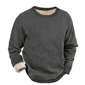 Men's Sweatshirt Sherpa Linend Black White Red Gray Crew Neck Plain Sports Outdoor Daily Holiday Streetwear Casual Thin fleece Fall Winter Clothing Apparel H