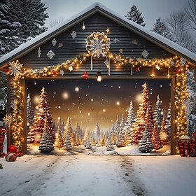 Christmas Outdoor Garage Door Cover Golden Trees Xmas Door Banner Party Large Door Mural Christmas Backdrop Decoration for Holiday Home Wall Decorations