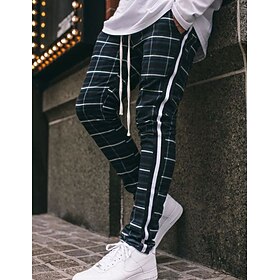 Men's Trousers Chinos Chino Pants Drawstring Elastic Waist Front Pocket Plaid Comfort Business Daily Holiday Fashion Chic  Modern Black Navy Blue