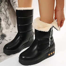 Men's Women's Boots Platform Boots Snow Boots Combat Boots Daily Mid Calf Boots Zipper Platform Flat Heel Round Toe Fashion Casual Minimalism PU Zipper Black R