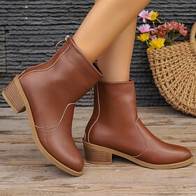 Men's Women's Boots Cowboy Boots Combat Boots Plus Size Daily Solid Color Booties Ankle Boots Fall Winter Zipper Chunky Heel Pointed Toe Casual Minimalism PU Z