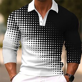 Geometry Gradient Ramp Men's Business Print 3D Outdoor Casual Daily Streetwear Polyester Long Sleeve Turndown Polo Shirts White Yellow Fall