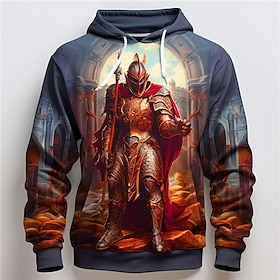 Graphic Knights Templar Men's Fashion 3D Print Hoodie Sports Outdoor Holiday Vacation Hoodies Red Blue Long Sleeve Hooded Print Front Pocke