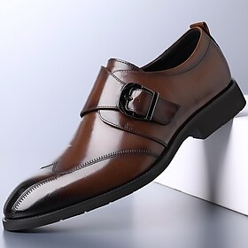 Men's Loafers  Slip-Ons Formal Shoes Dress Shoes Monk Shoes Walking Business Party  Evening Leather Comfortable Buckle dark brown Black Spring Fall