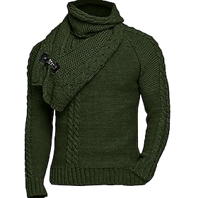 Men's Pullover Sweater Jumper Turtleneck Sweater Cropped Sweater Knit Sweater Ribbed Cable Knit Regular Button Knitted Plain Turtleneck Keep Warm Modern Contem