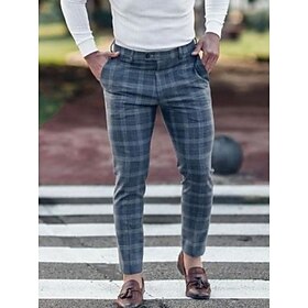 Men's Trousers Chinos Chino Pants Button Front Pocket Straight Leg Plaid Color Block Comfort Breathable Business Daily Holiday Cotton Blend Fashion Chic  Moder