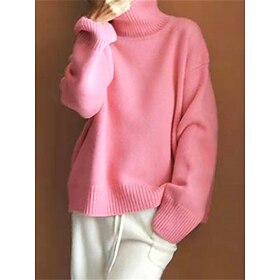 Women's Pullover Sweater Jumper Turtleneck Ribbed Knit Polyester Oversized Fall Winter Regular Outdoor Daily Going out Stylish Casual Soft Long Sleeve Solid Co