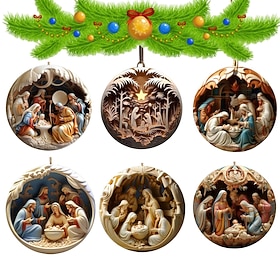 Christmas Nativity Scene Ornaments, Christmas Acrylic Hanging Ornament Nativity Scene Pendant for Xmas Tree Birth of Jesus Christian Decor Xmas Gift for Family